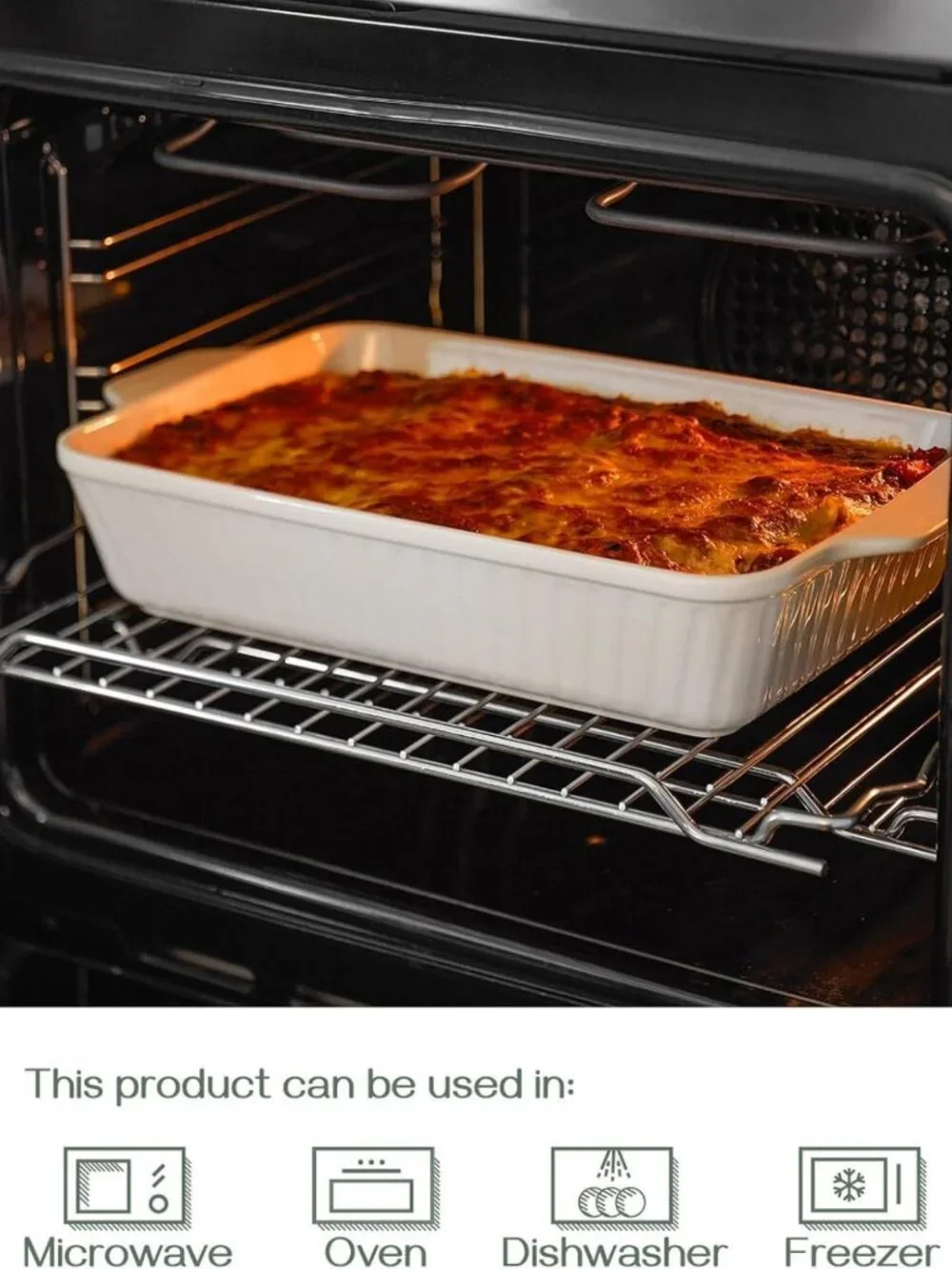 Large 9x13 Ceramic Casserole Dish - Deep Baking Pan with Handles, Oven Safe, 4.2